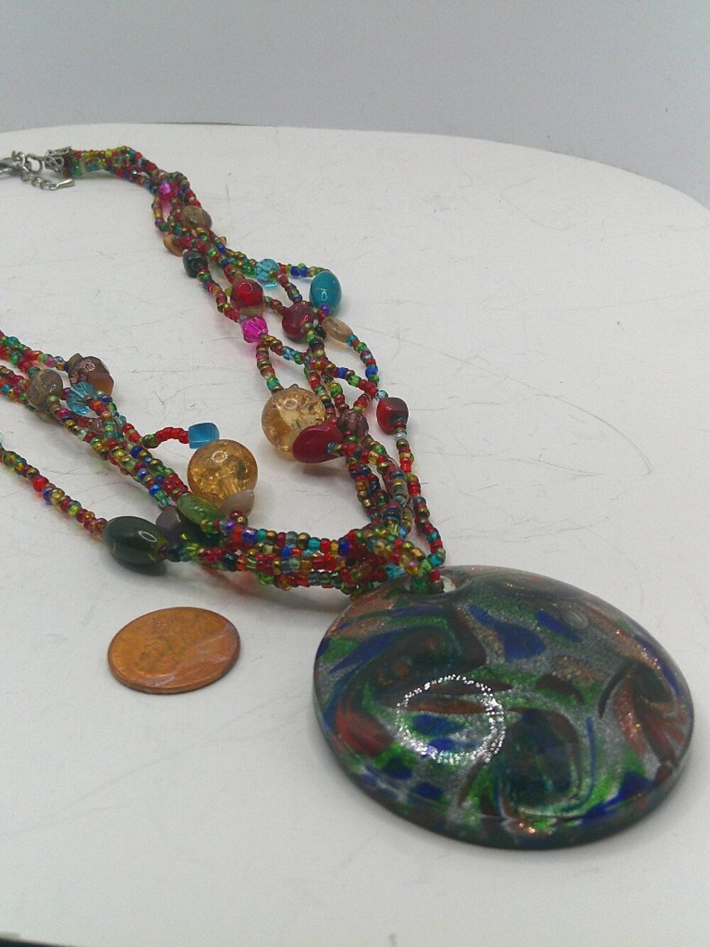 Glass Medallion and Beaded Necklace